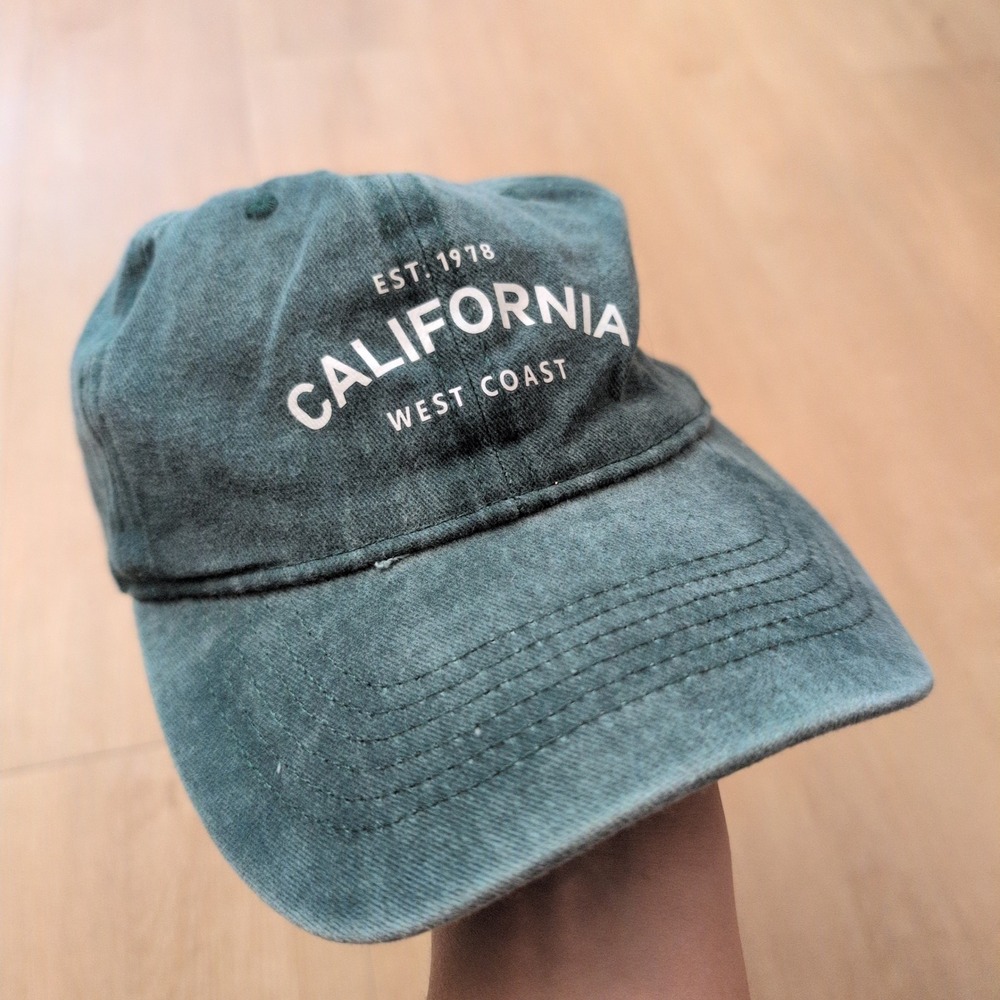 California West Coast Est 1978 Baseball Cap Washed Green Adjustable Dad Hat